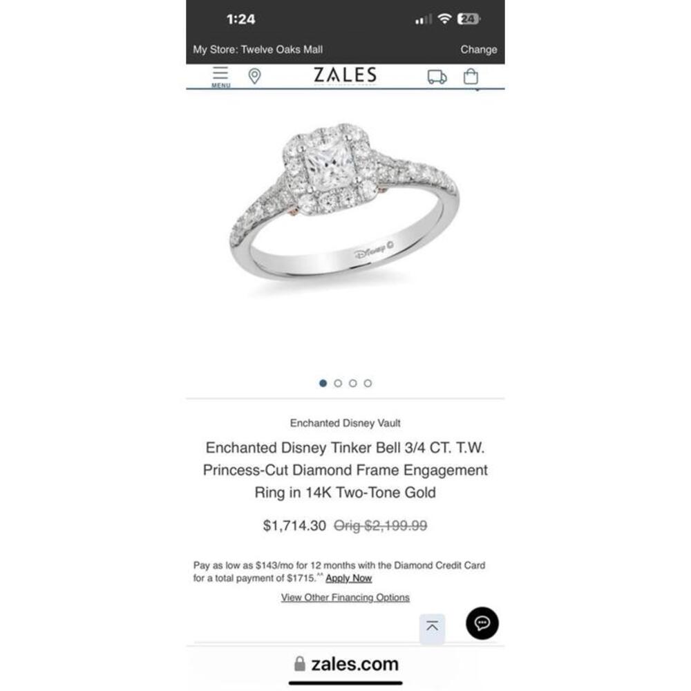Enchanted Disney Tinker Bell 3/4 CT. PrincessCut Diamond Ring 14K